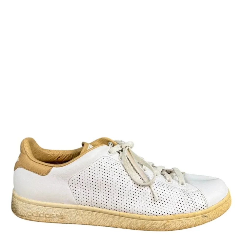 Adidas Stan Smith White Tan Perforated Leather Sneakers Low Top Mens Shoes 12